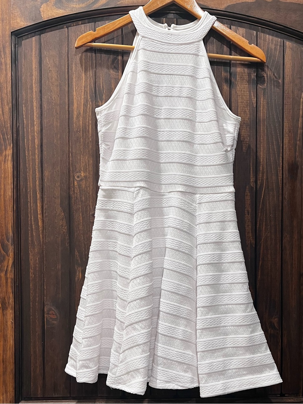 White Textured Halter Fit & Flare Dress